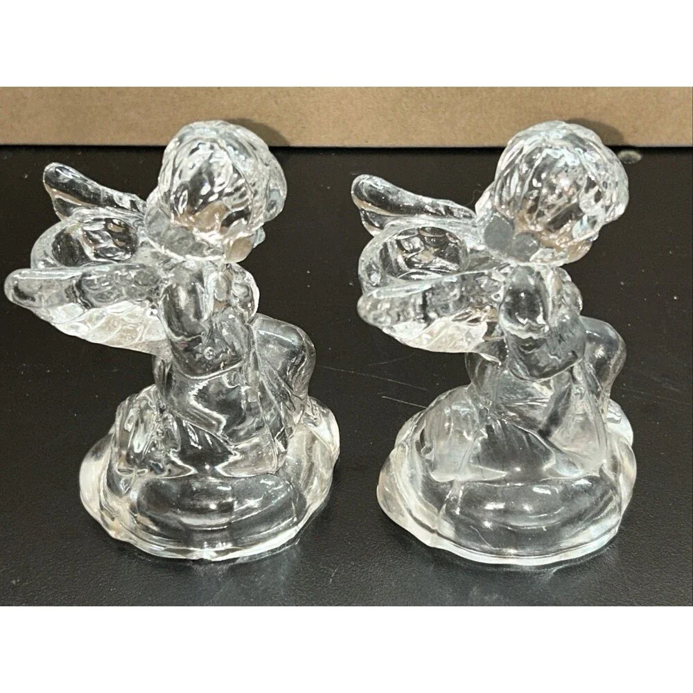 Set of 2 Angel Candle Holders Set 4.5” X 2.5” Glass